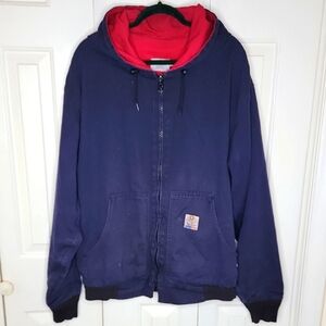 Tyndale Flame Resistant Workwear Jacket Hooded Size Large Canvas Navy Blue